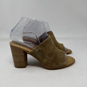 Born‎ Bima Sandals Women's 7M Tan Suede Leather Block Heel Slip On Open Toe Mule